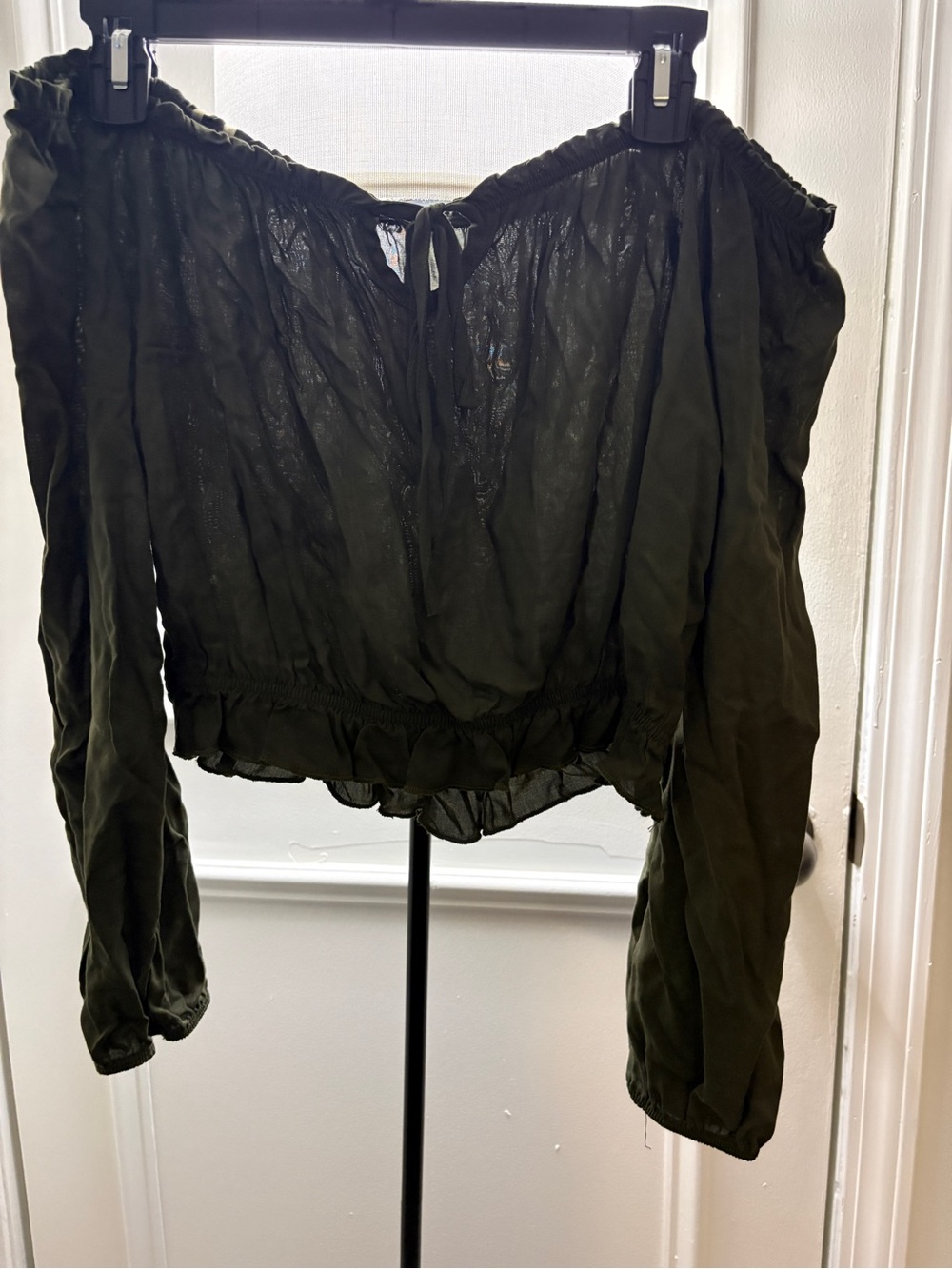 Love Culture Olive Off-Shoulder Long Sleeve Blouse